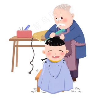 二月二龙抬头理发的小孩,免抠元素 二月二龙抬头理发的小孩,免抠元素