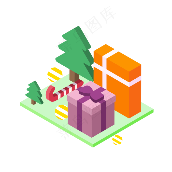 商用圣诞节平安夜糖果2.5D松树礼�,免抠元素