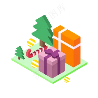 商用圣诞节平安夜糖果2.5D松树礼�,免抠元素