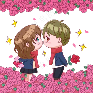 情人节漫画q版情侣接吻图