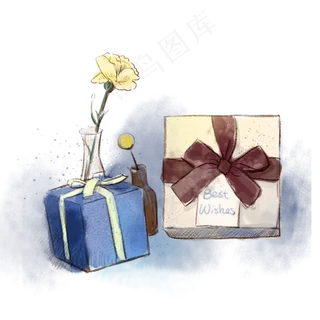 手绘水彩文艺干花礼盒PNG免抠