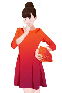 可爱女孩迎新春利是钱红包,免抠元素