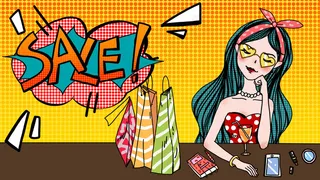 波普风卡通时尚购物女郎促销狂欢