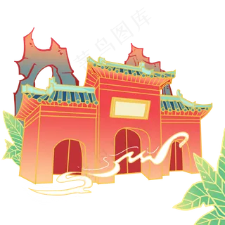 淡雅国风建筑红墙