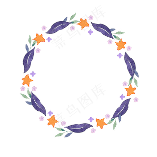 水彩星星和叶子花环