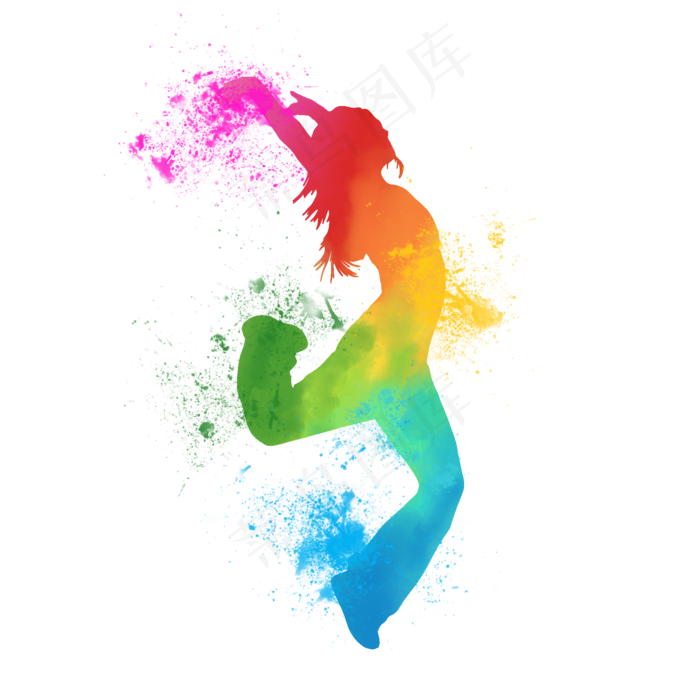 青春活力街舞人物水彩剪影(2000X2000(DPI:300))psd模版下载
