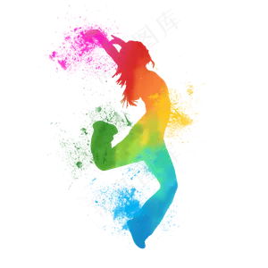 青春活力街舞人物水彩剪影