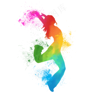 青春活力街舞人物水彩剪影