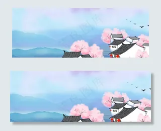 中国风天空桃花古风banner