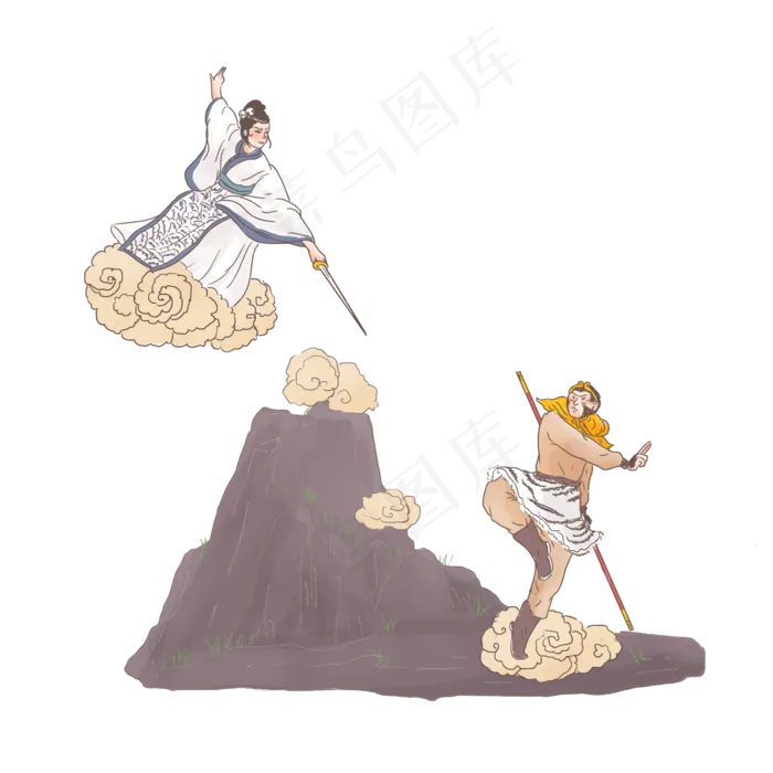 手绘中国古代神话传说三打白骨精,免抠元素(2000*2000px 300 dpi )psd模版下载