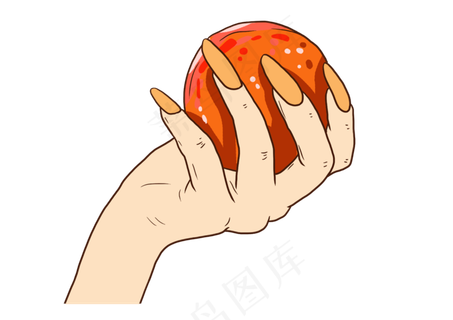 手绘卡通握着水果的手