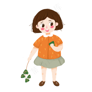 卡通吃粽子的女孩