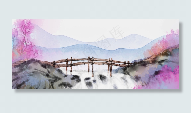 云水流彩古风水墨风景(1920X800(DPI:300))psd模版下载