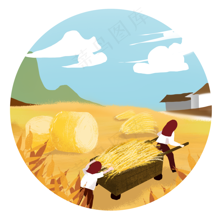 芒种丰收卡通插画