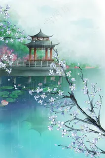 中国风雨季山水夏季凉亭白玉长廊古风场景 中国风雨季山水夏季凉亭白玉长廊古风场景