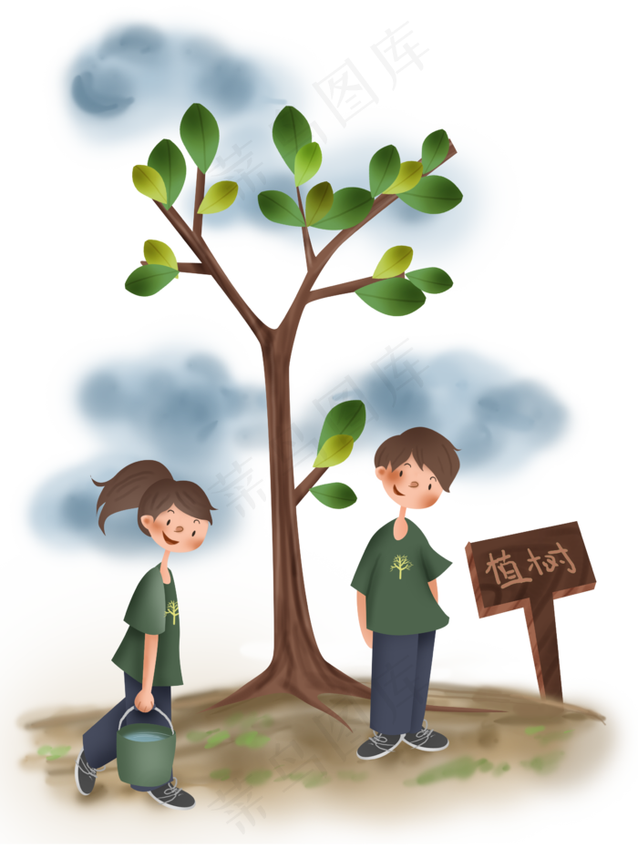 植树节种树活动少年和树苗