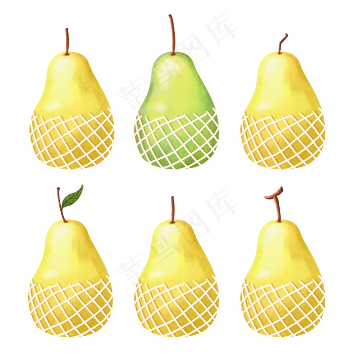 卡通手绘惊蛰应季水果之六个梨子(2500X2500(DPI:300))psd模版下载