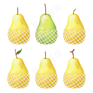 卡通手绘惊蛰应季水果之六个梨子
