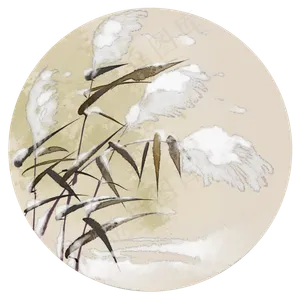 中国风水墨画芦苇雪景随风摆,免抠元素