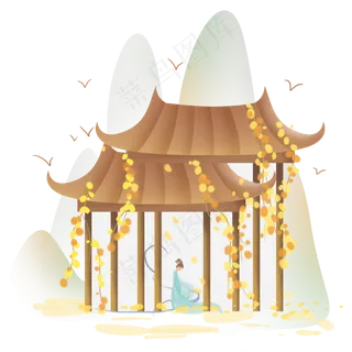 秋天庭院里的仙女,免抠元素