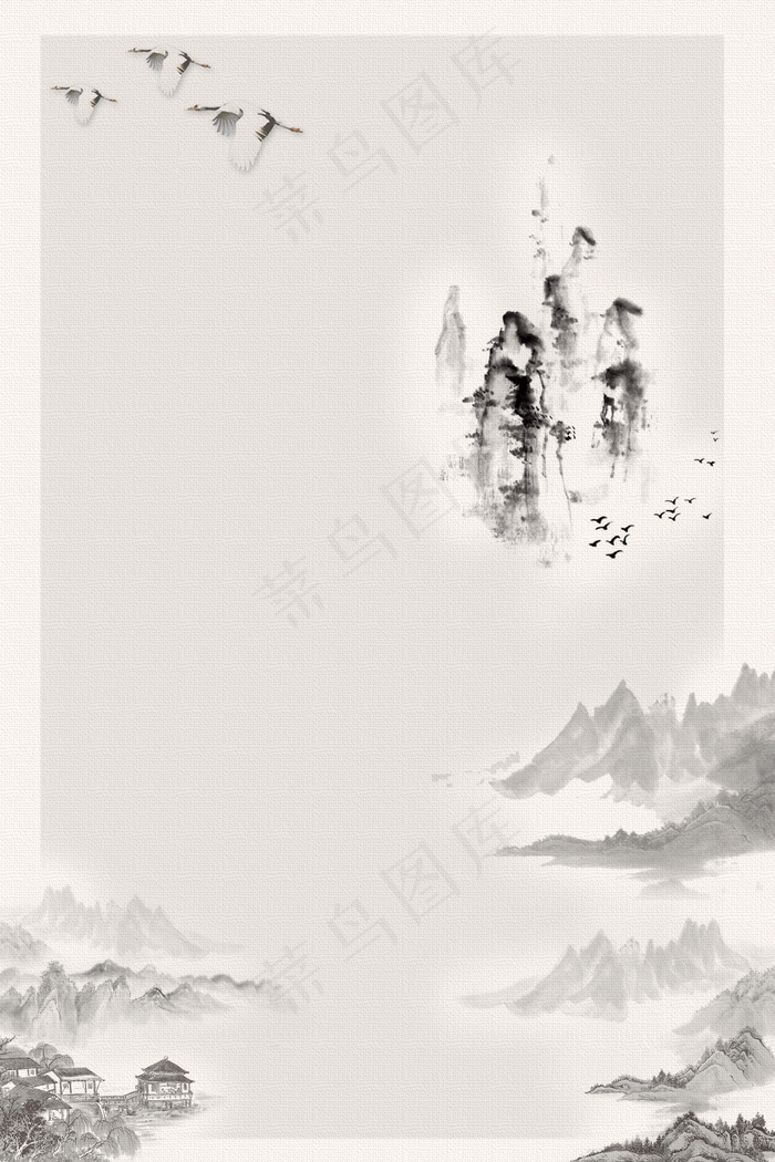 水墨中国风清明山水边框背景