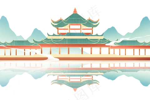 中国风新中式廊桥山水