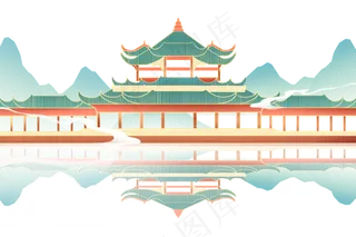 中国风新中式廊桥山水