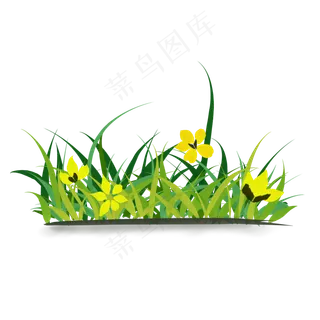 手绘草丛花朵春天环保绿色植物,免抠元素