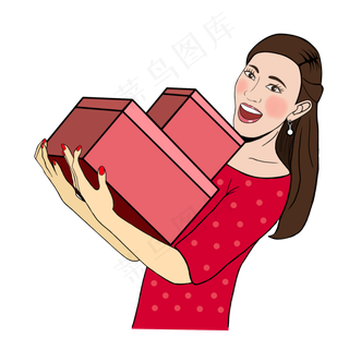 双十一抱着礼物开心的女孩波普风