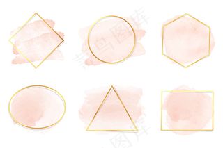桃色水彩画背景金框收藏隔离