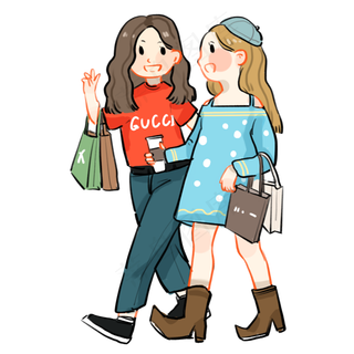 手绘闺蜜逛街购物