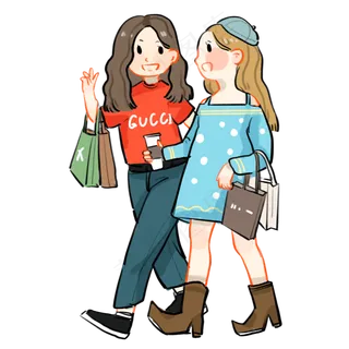 手绘闺蜜逛街购物