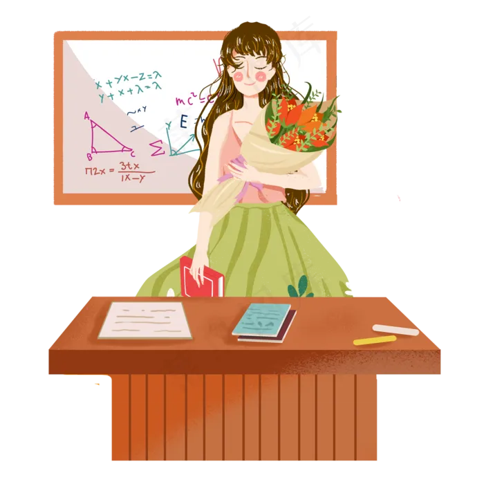 感恩教师节鲜花女教师png素材(2000X2000(DPI:300))psd模版下载