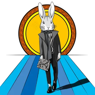 中秋节黄蓝色Q版卡通时尚兔先生