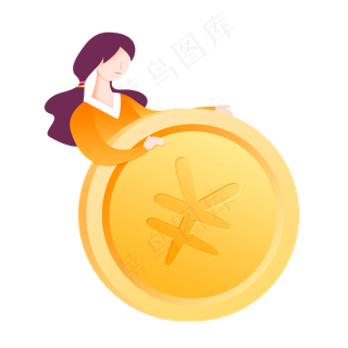 双十一扁平人抱金币