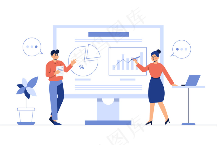 一男一女在教室前介绍公司的发展情况