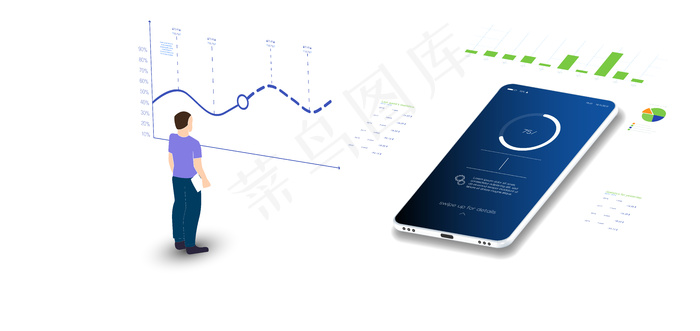 分析数据和投资。等轴测笔记本电脑上的分析数据。在线统计和数据分析。数字货币市场，投资，金融和贸易。eps,ai矢量模版下载