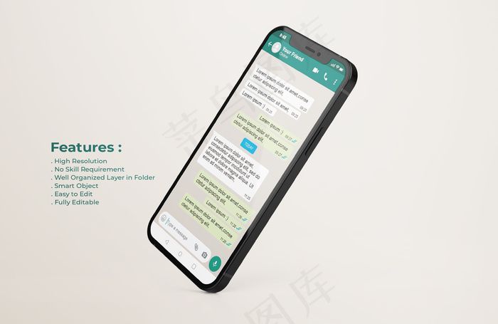 手机模型样机上的Whatsapp接口模板psd模版下载