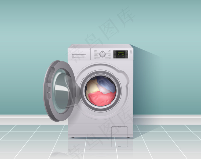 洗衣机写实构图与家务设备符号插图eps,ai矢量模版下载