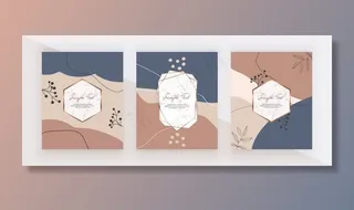 抽象几何手绘卡与大理石框架，裸体，粉红色，蓝色和棕色的形状。