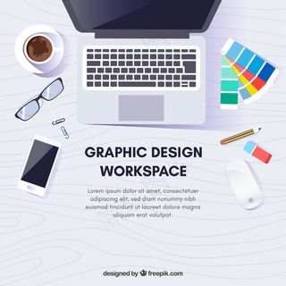 图形设计工作区与办公桌和工具