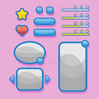 游戏和应用程序app设计窗口、进度条和按钮的蓝色ui元素。