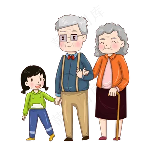 重阳节牵手的老人和小女孩