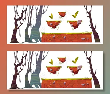 平台与草为游戏级界面。用于街机或计算机动画背景的图形用户界面元素的卡通集合。移动或游戏机的设计资源