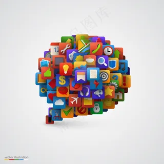 带有许多应用程序app图标的语音气泡。