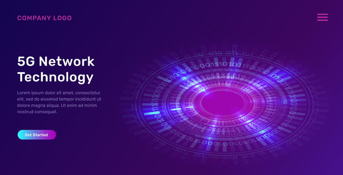 发光的蓝色霓虹灯环登陆页，未来数字圈