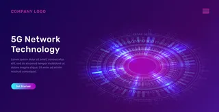 发光的蓝色霓虹灯环登陆页，未来数字圈