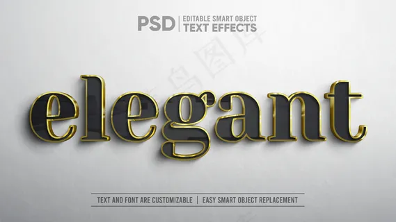 3d逼真优雅的黑金文本可编辑智能对象模型样机