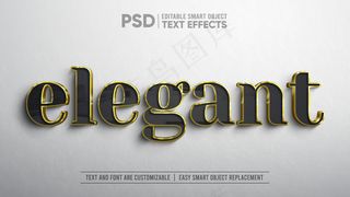 3d逼真优雅的黑金文本可编辑智能对象模型样机