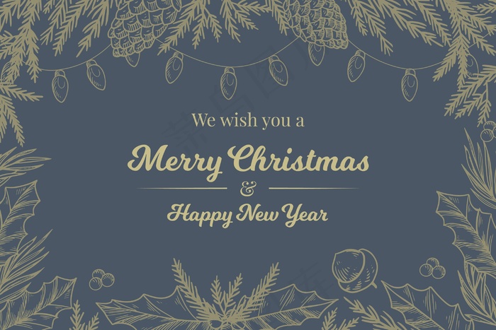 复古圣诞树枝背景